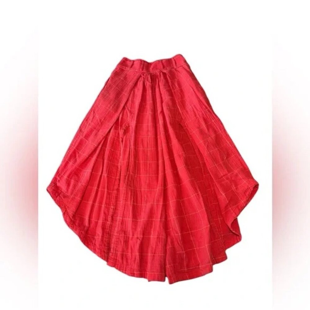 Free People Lunar Cove Wide-Leg Pants Red Combo Sz Medium Boho Plaid Size Small - Picture 4 of 7